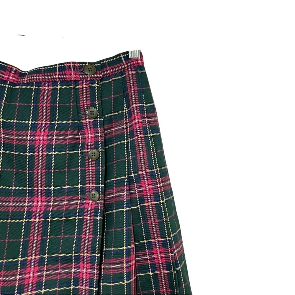 Pendleton Petite Wool Plaid Tartan Skirt Green Pink Size 8 Vintage USA